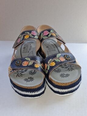 Spring Step Alannah Navy Floral Embroidered Platform Sandals Size EU 39/US 9